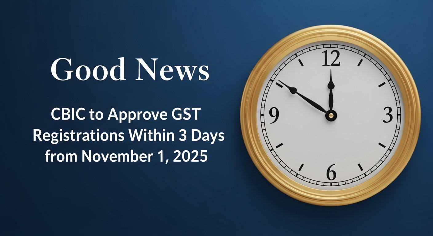GST Registrations Within 3 Days: CBIC to Implement New Approval Rule from November 1, 2025